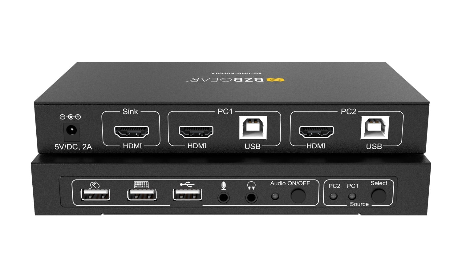 BZBGEAR 2x1 4K UHD KVM Switcher with USB 2.0 Ports for Peripherals and Audio Support