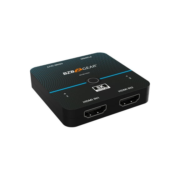 BZBGEAR 2x1 8K UHD Ultra Slim HDMI 2.1 Switcher (8K60/4K120Hz 4:4:4 and VRR/FVA/ALLM Support)