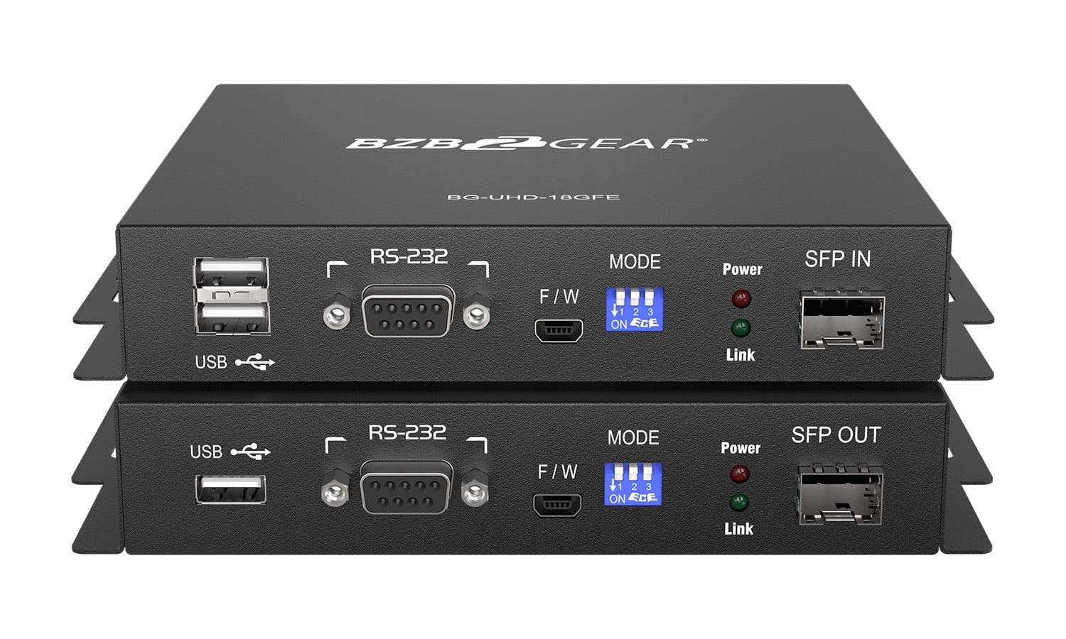 BZBGEAR 4K UHD HDMI USB KVM Extender Kit Over Fiber with HDR/2-Way IR/RS-232 (No SFP Module Included)