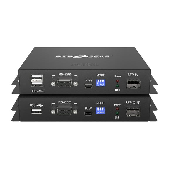 BZBGEAR 4K UHD HDMI USB KVM Extender Kit Over Fiber with HDR/2-Way IR/RS-232 (No SFP Module Included)