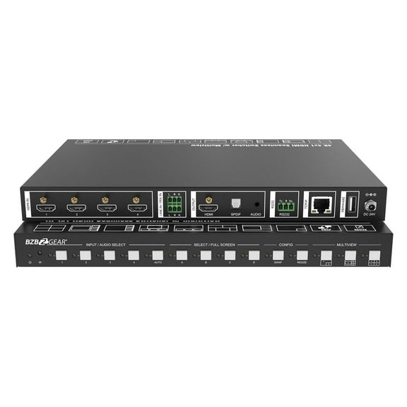 BZBGEAR 4x1 4K UHD HDMI Seamless Switcher/Scaler/MultiViewer with IP/RS-232/Audio De-embedding