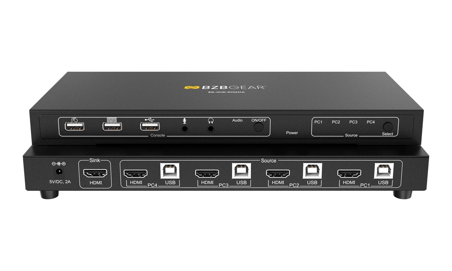 BZBGEAR 4x1 4K UHD KVM Switcher with USB 2.0 Ports for Peripherals and Audio Support