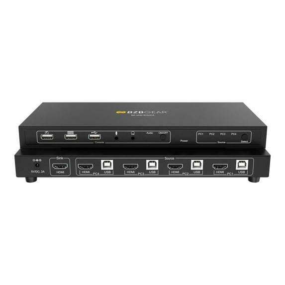 BZBGEAR 4x1 4K UHD KVM Switcher with USB 2.0 Ports for Peripherals and Audio Support
