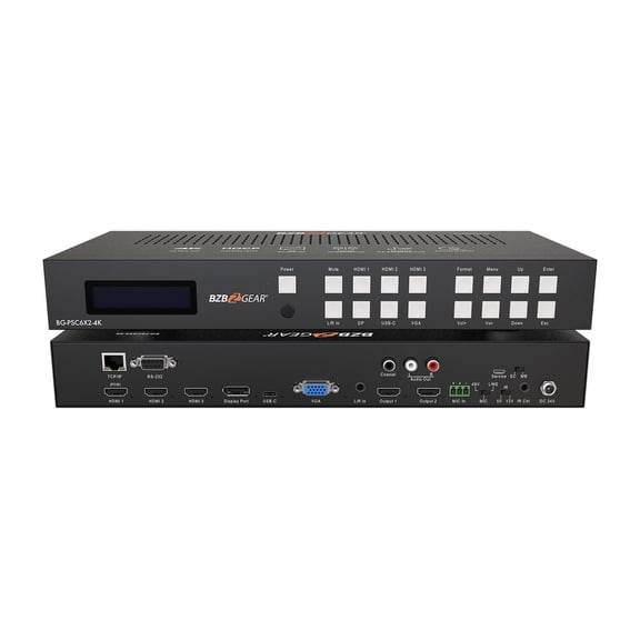 BZBGEAR 6x2 4K UHD Conference Room Presentation Switcher Scaler with HDMI/VGA/USB-C/DP & Audio
