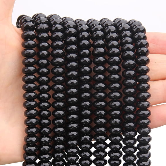 BZCOE 1 Strand Natural 5 * 8Mm Black Obsidian Rondelle Beads, Natural Abacus Disk Stone Beads Loose Spacer Gemstone for Diy Bracelet Necklace Jewelry Making Black Rondelle Beads