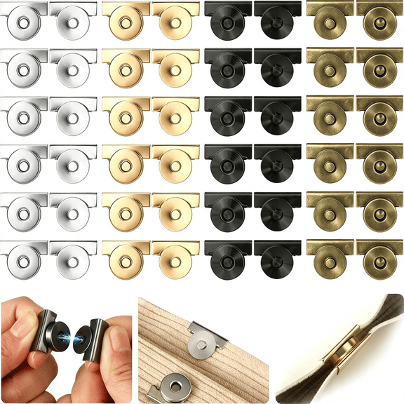 BZCOE 100 Pairs Magnetic Snaps for Purses and Totes 4 Colors Snap Buttons Seamless Magnetic for Purses Bags Clothing Sewing Curtains and Diy Craft Projects Multi-Color Magnetic Closures for Purses