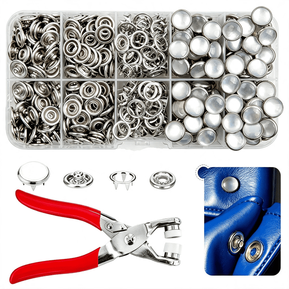 BZCOE 100 Set Pearl Snaps Button Kit with Fastener Pliers | 10 Mm Snap Fasteners Press Tool for Diy Clothing, Hats, Sewing Crafts, Repair & Apparel Making, White