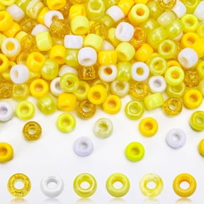 BZCOE 1000Pcs 6X9Mm Pony Beads Bulk,Assorted Yellow Colors Plastic Kandi Craft Beads for Jewelry Making Friendship Bracelets Hair Braiding Keychains Scoubidou Loom Bands Diy Crafts