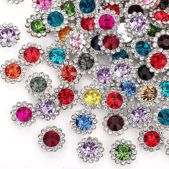 BZCOE 100Pcs 12Mm Sew on Rhinestones Mixed Colors Crystal Glass Metal Base Flower Shape,Flatback Rhinestones for Crafting,Sewing Accessories for Clothes and Shoes