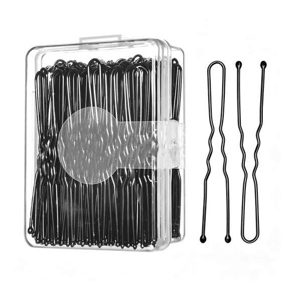 BZCOE 100Pcs 2.4Inch U Shaped Hair Pins,Black Bobby Pins for All Hair Types,Hair Pins for Women,Pain-Free U Pins for Buns with Box, Pain-Free Bobby PinsBlack