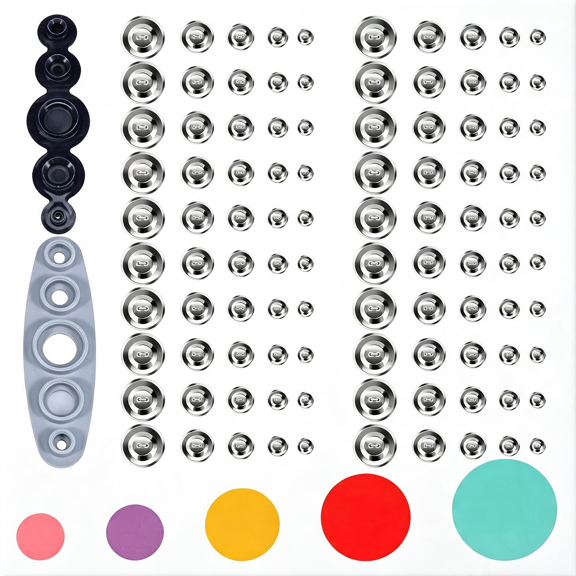 BZCOE 100Pcs Cover Button Kit with Tools, Diy Fabric Covered Buttons Set - 5 Sizes & Fabric Template for Diy Covered Buttons, Clothes, Hats, Sweaters, Backpacks and Crafts