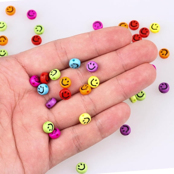 BZCOE 100Pcs Face Beads,Mix Colors Acrylic Happy Face Spacer Beads|Polymer Clay Spacer for Women Jewelry Making Diy Bracelet Necklace Beads