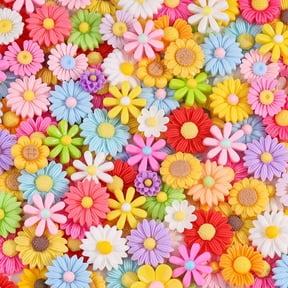 BZCOE 100Pcs Flower Slime Charms Cute Daisyflatback Resin Charms for Slime,Kawaii Random Decoden Charm for Embellishments Phone Junk Case Charms Bulk,Hairpins Scrapbooking Crafting Diy Decor