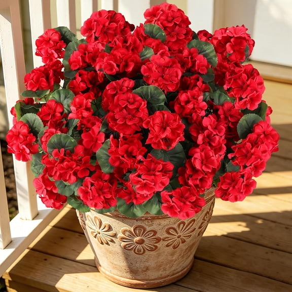BZCOE 12 Bundles Artificial Geraniums Flowers for Outdoors,Red Silk Geranium Flowers Outdoor Uv Resistant Porch Patio Plants,Faux Flowers for Christmas Outdoor Indoor Table Centerpieces Decor