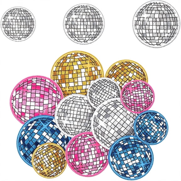 BZCOE 12 Pcs Disco Ball Iron on Patches for Hats,Western Patches Iron on Embroidered Applique for Diy Clothing Cute Hat Patch Party Patch for Bags,Hats,Jackets,Jeans,Vests Craft Decor