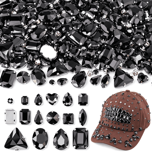 BZCOE 120Pcs Black Large Rhinestones for Bedazzling Sew on Rhinestones for Cloth|Flatback Sew on Gems,Jewels for Bedazzling,Hat,Silver Rhinestones for Crafting,Big Rhinestones for Bedazzling
