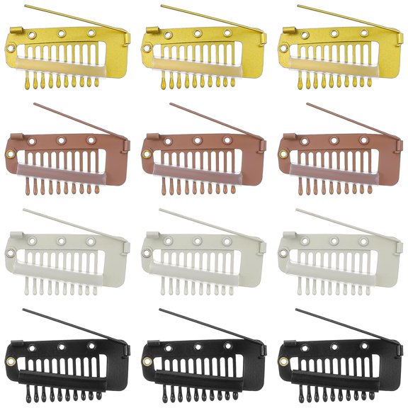 BZCOE 12Pcs Chunni Clips with Safety Pins,Dupatta Clips,10-Teeth Hair Extension Snap Clip to Secure Setting Clip for Girls Women Headscarf&Hijab Durable Chunni Clips