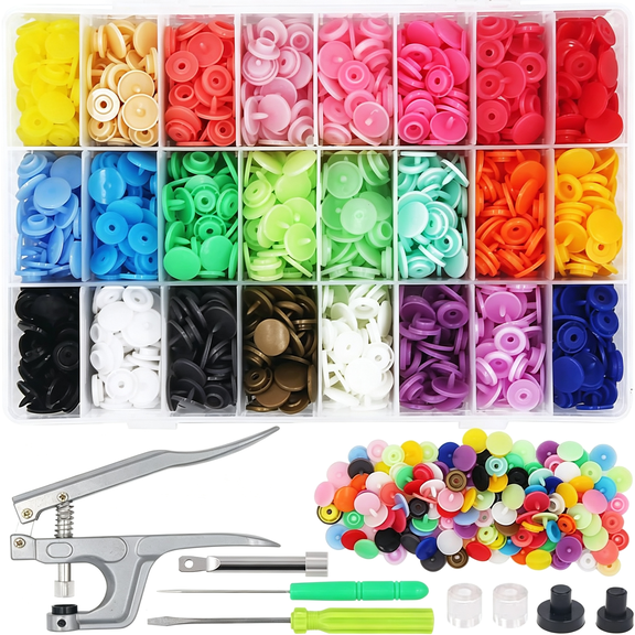 BZCOE 1440Pcs Plastic Snap Buttons No-Sew Snap Fasteners T5 Snaps with Snaps Pliers Kit for Clothing Sewing,Rain Coat,Bibs,Clothes Crafting(24 Colors,360Sets)