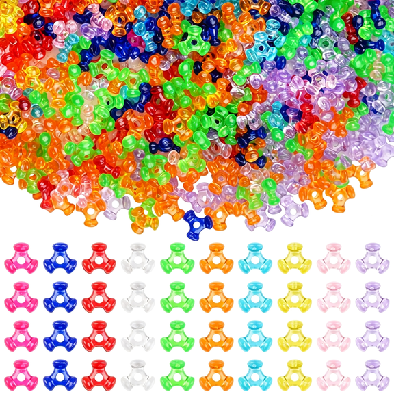 BZCOE 1600Pcs Tri Beads Plastic Kandi Tri Beads Bulk Transparent Colorful Beads for Diy Craft Bracelets Necklace Jewelry Making Friendship Party Decoration Supplies