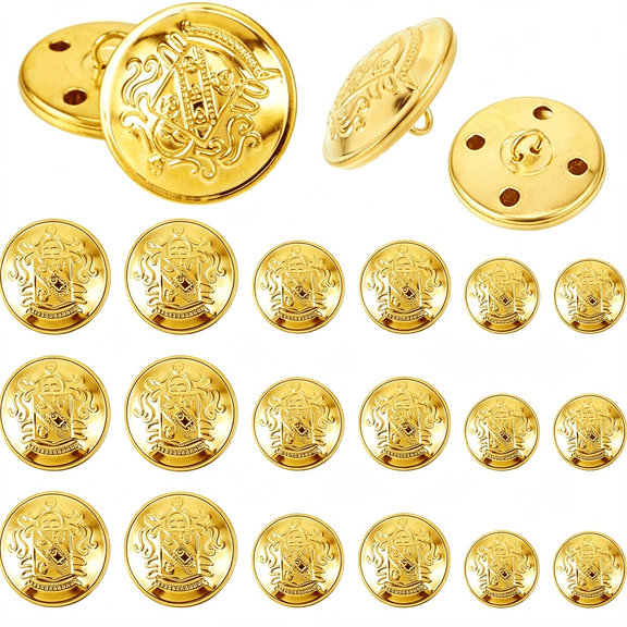 BZCOE 18Pcs Gold Brass Buttons for Blazer,Suit,Coat & Diy Crafts-18Mm,20Mm,25Mm,Brass Gold Buttons for Blazer