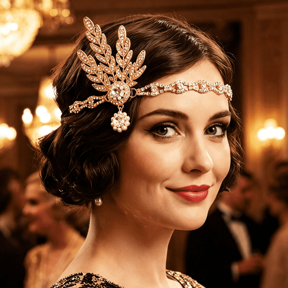 BZCOE 1920S Flapper Headpiece Rhinestones Flapper Headband Roaring 20S Hair Accessories for Women (Vintage Elegant Dazzling 1920S Accessories for Women, Gold, One Size)