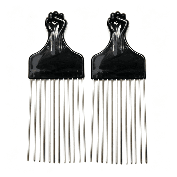 BZCOE 2 Pack 9" Metal Afro Pick Comb for Curly Hair, Wide Tooth Hair Pick for Volume & Lift, Black Fist Hair Comb for Natural, Thick, Coily, Textured Hair, Wig & Beard Styling