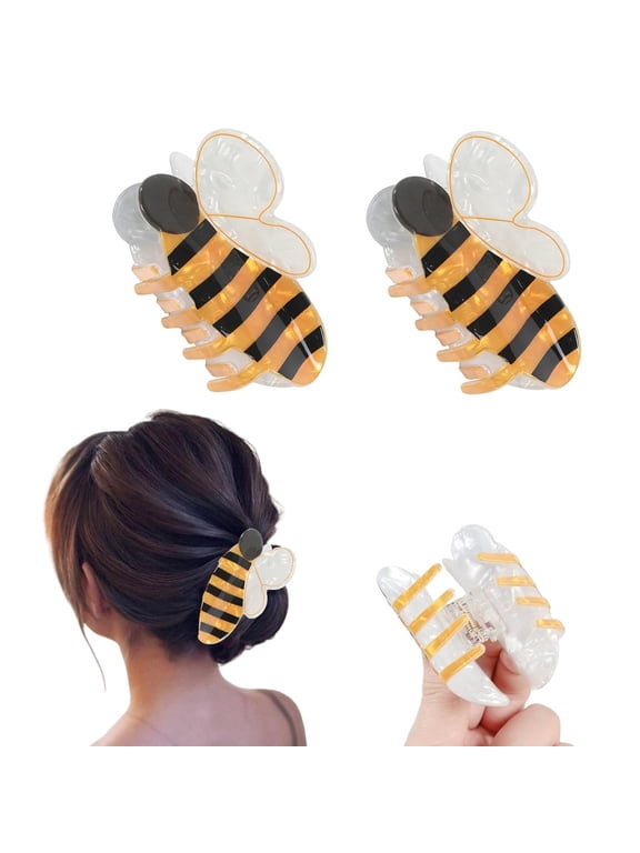2 Pcs Bee Hair Claw Clips,Cute Yellow Animal Claw for Women|Non-Slip Strong Grip Claw,Thick Hair Accessory,Cute Insect Trendy Gift Strong Grip Bee Hair Clip