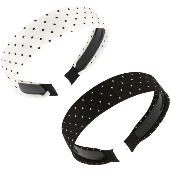 BZCOE 2 Pcs Polka Dot Headband Non Slip Headbands with Teeth for Women Girls Black Cloth Elastic Head Bands Women'S Fashion Polka Dot Hair Accessories,Non-Slip & Stretchy Black Polka Dot Headband