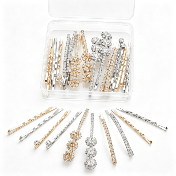 BZCOE 20 Pcs Decorative Bobby Pins for Women'S Hair, Rhinestone Bobby Pins with 5 Elegant Designs (Glod & Silver), Jeweled Hair Pins Decorative Hair Accessories for Women