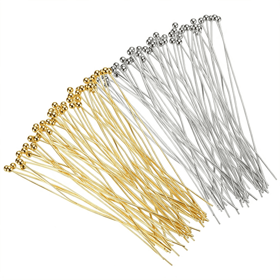 BZCOE 200Pcs Plated Ball Head Pins Jewelry Making 24 Gauge 50Mm Wire Head Pins Brass Ball Head Pins End Head Pins for Diy Craft Necklaces Bracelets Earrings,Silver and Gold