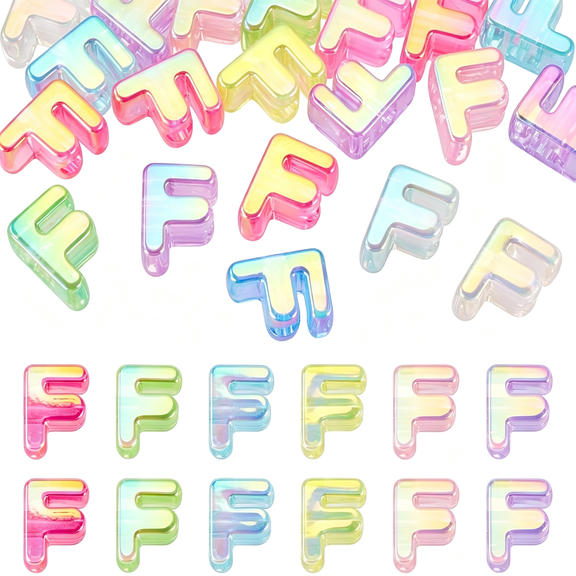 BZCOE 20Pcs Big Letter F Beads Large Hole Bubble Alphabet Beads Charm Transparent Crystal Colorful Plastic F Shape Chunky Spacers for Jewelry Making Bracelet Keychains Paracord Shoelaces Crafts