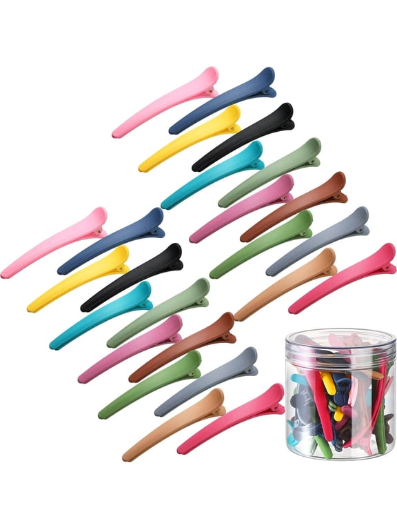 24 Pcs Hair Sectioning Clips, Duck Billed Accessories for Styling, Plastic Hair Clips with Container, 2.95" for Women Salon Cutting Dresser Men Professional(Colorful)