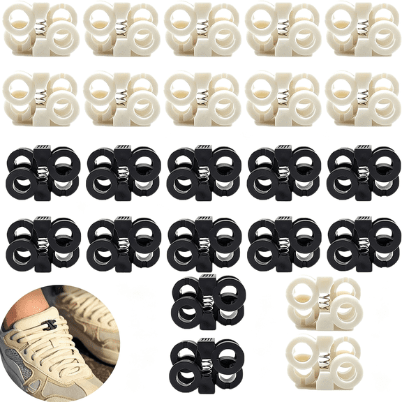 BZCOE 24Pcs Shoe Laces Locks No Tie Shoelaces Lock Smart Diy Spring Cord Lock End Stopper Slider Toggles Clip Double Hole Shoelace Fastener for Boot Laces Kids Sneakers Drawstrings