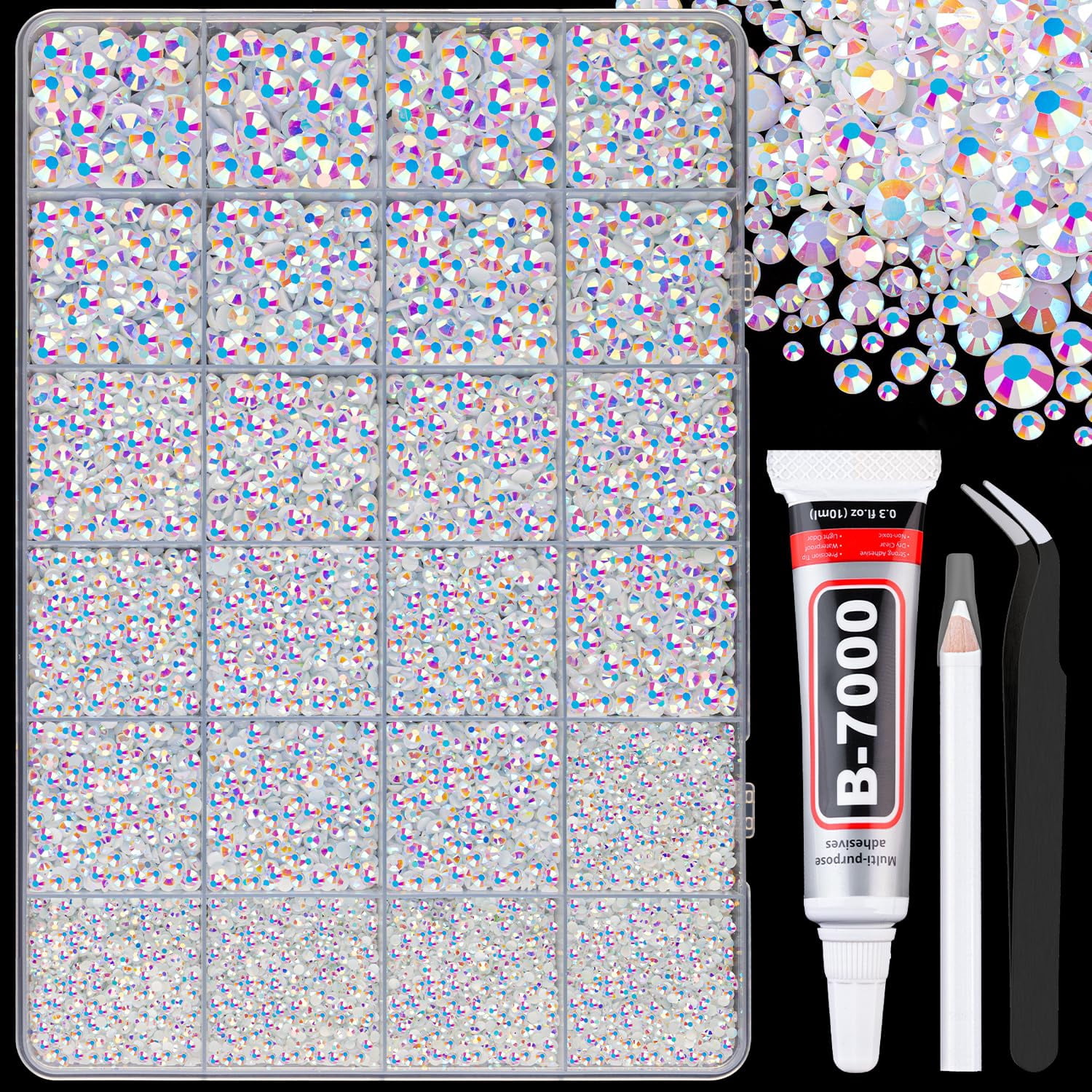 BZCOE 25000Pcs Resin Rhinestones for Crafting White Ab 2-6Mm, Mixed Non ...