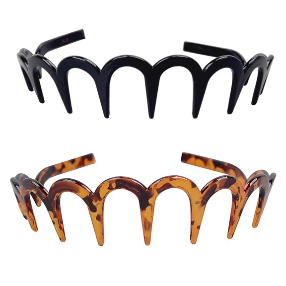 BZCOE 2Pcs Zig Zag Headbands for Women Girls,Plastic Shark Tooth Hair Comb Fashion Non Slip Teeth Hair Accessories Headband with Teeth (Black Brown,One Size)
