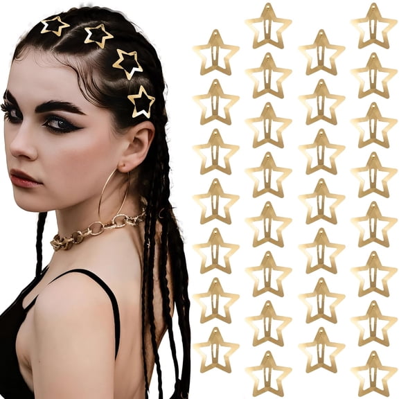 BZCOE 30 Pcs Metal Star Hair Clips 2000S Y2K Snap Barrettes 1.25 in Non Slip Star Hair Accessories for Women,Gold Star Hair Clips Gold