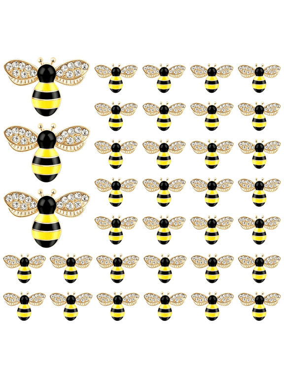 40 Pieces Bee Charms Rhinestone Enamel Craft Bee Pendants Alloy Honeybee Embellishments for Crafting Project, Multicolor Rhinestone Enamel Bee Charms (Yellow)