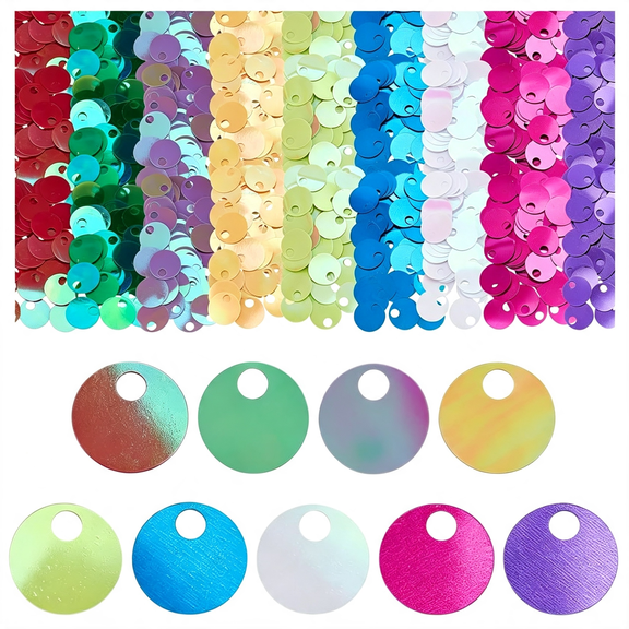 BZCOE 450Pcs 20Mm Large Sequins 9 Colors Flat Round Sequin Paillettes Iridescent Spangles Iridescent Circle Dots Loose Sequins for Crafts Arts Jewelry Making Sewing Embroidery Party Decoration