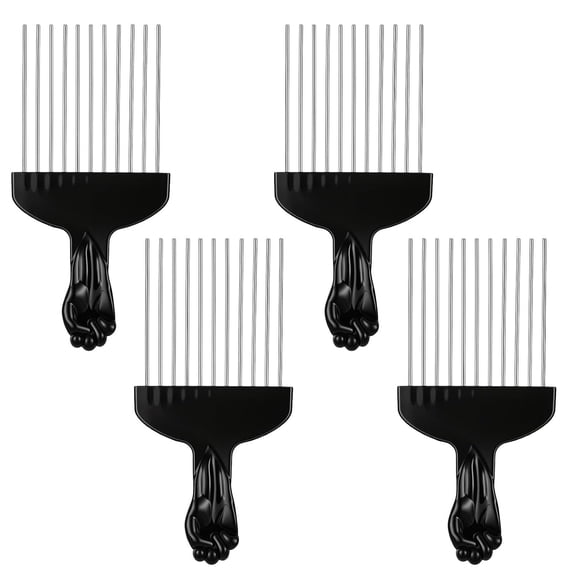 BZCOE 4Pcs Metal Hair Pick,Afro Pick for Curly Hair,Metal Picks Afro Comb Beard Picks Detangling Lift Combs for Men Women Braid Wig Styling Travel Braid Tool Fist Design