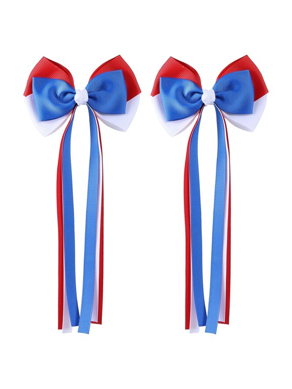 4Th of July Long Ribbon Hair Bow Clips,Patriotic Red White Blue Cheer Barrettes Alligator Hair Pins,Independence Day Outfit Decor Accessories Holiday Gift for Teen Toddler School Girls Kids