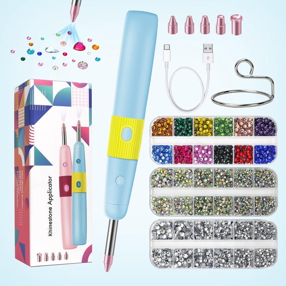 BZCOE 5 in 1 Hot Fixed Wand Bedazzler Kit, Rhinestones Setter Wand Tool with 5 Different Tip Sizes, Diy Bedazzler Kit with Rhinestones with Support Stand Hotfix Applicator Tool