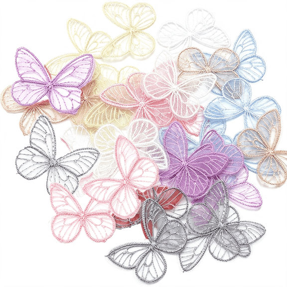 BZCOE 50 Pack Butterfly Lace Trim 1.8'' Embroidered Patches Appliques Fabric Butterflies for Diy Hair Clip Clothing Wedding Bridal Dress Decor Craft Party Multi Colors