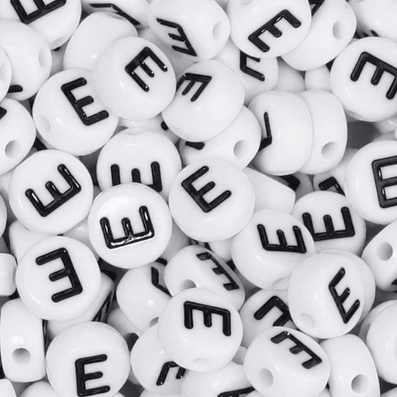 BZCOE 500Pcs Round Letter Beads E \U2013 Black on White 7X4Mm Acrylic Alphabet Beads with 1Mm Hole for Friendship Bracelets, Jewelry Making, Monograms \U2013 Single Letter E Bulk Pack
