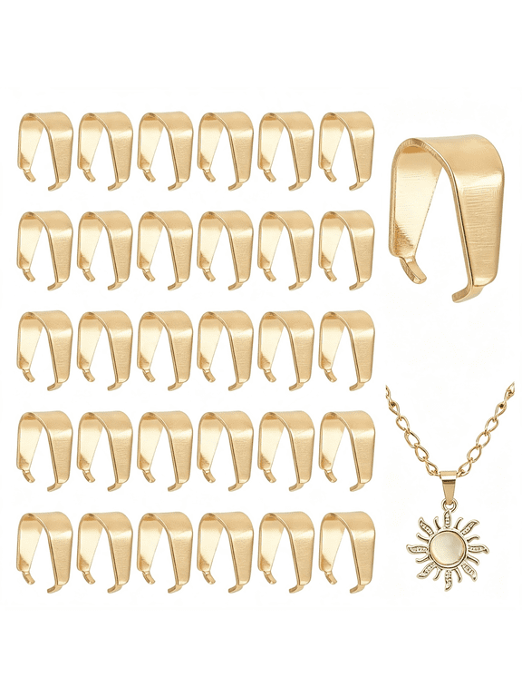 50Pcs 201 Stainless Steel Snap on Bails Golden P" Clip 18K Gold Plated Pendant Connector Charm Clasp Clips for Necklace Earring Bracelet Choker Jewelry Making,8.5Mm Long