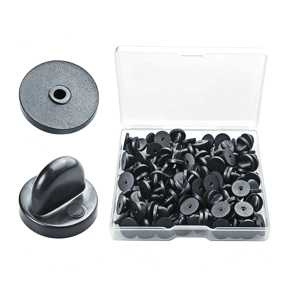 BZCOE 50Pcs Rubber Pin Backs - Pvc Lapel Pin Backings, Replacement for Enamel Pins, Badges, Hats, Brooch, Tie Tack, Butterfly Clutch Cap Keepers - Securely Hold Pins & Accessories - Black