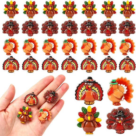 BZCOE 50Pcs Thanksgiving Turkey Charms,Mini Resin Turkey Flatback Turkey Embellishment for Fall Thanksgiving Diy Crafts Home Table Decorations,Cute Fall Charms for Crafting