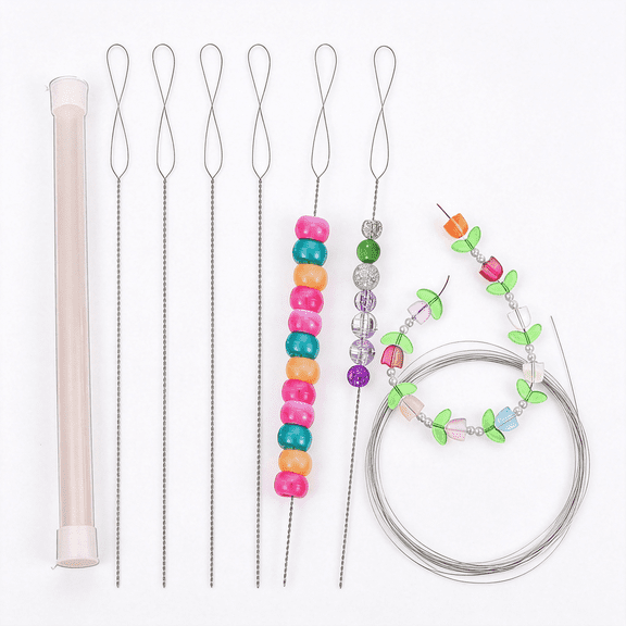 BZCOE 6 Pcs Beading Needles for Jewelry Making, Twist Bead Threader, Big Eye Bead Needle, Beading Supplies Tool for Beaded Bracelets, Necklaces, Diy Handmade