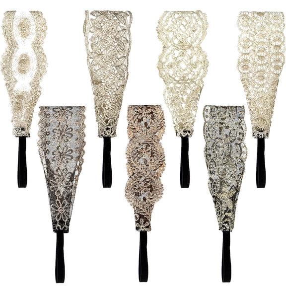 BZCOE 7 Pieces Lace Headbands Women Girls Stretch Headband Halloween Elegant Wide Headwrap Hair Turban Accessories Chic Lace Headband