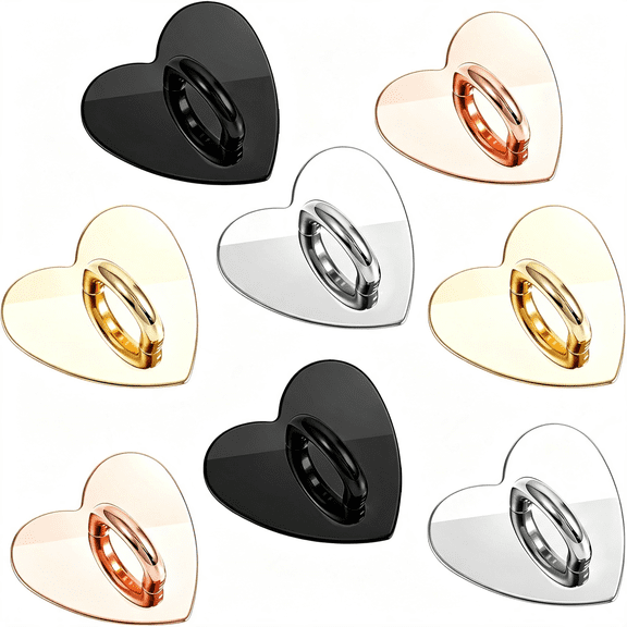 BZCOE 8 Pcs Phone Charm Hook,Cell Phones Charm Finger Rings Adhesive Metal Phones Finger Grip Loop Stand Heart Charms for Diy Phone Case Pad Tablet Supplies