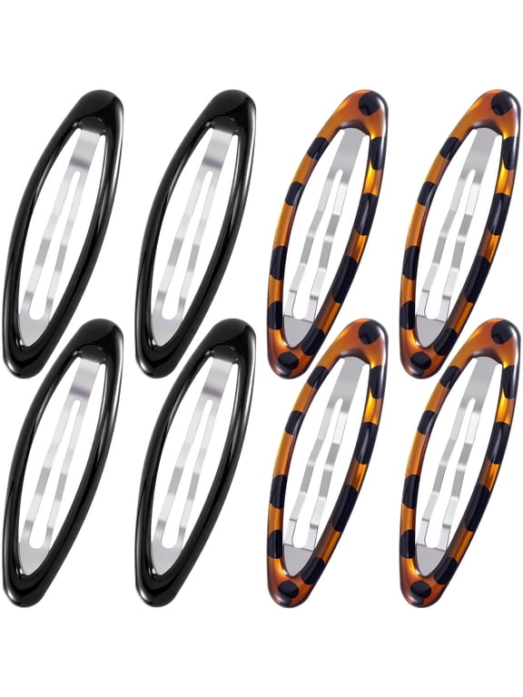8Pcs Snap Barrettes for Women,Large Snap Hair Clips,Oval Blacktortoise Snap Clip Barrettes,Stylish Flat Hair Accessories for Daily Hairstyling Barrettes for Women